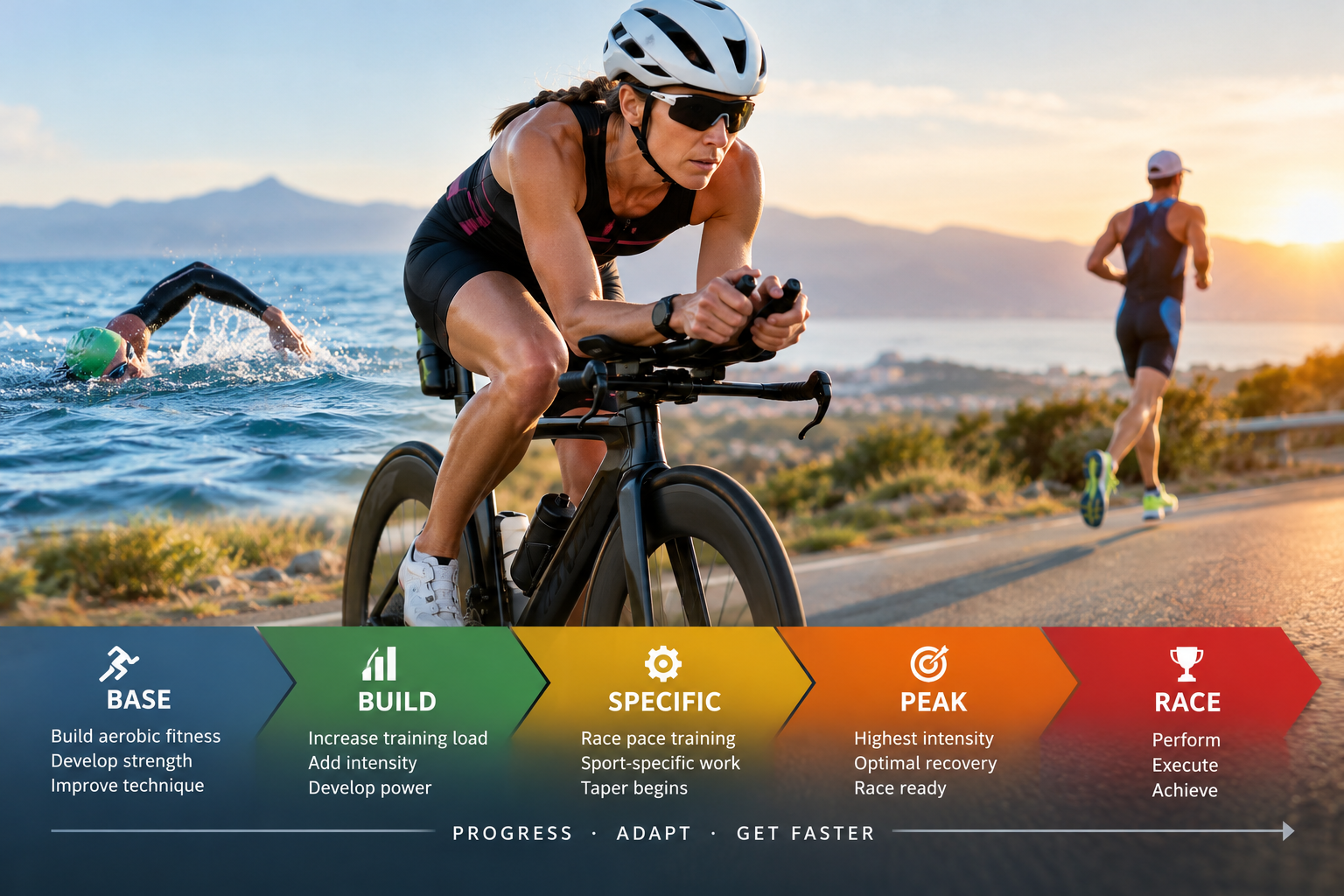 Strength and Power Training for Triathletes Triathlete cycling in an aerodynamic position during race-specific training
